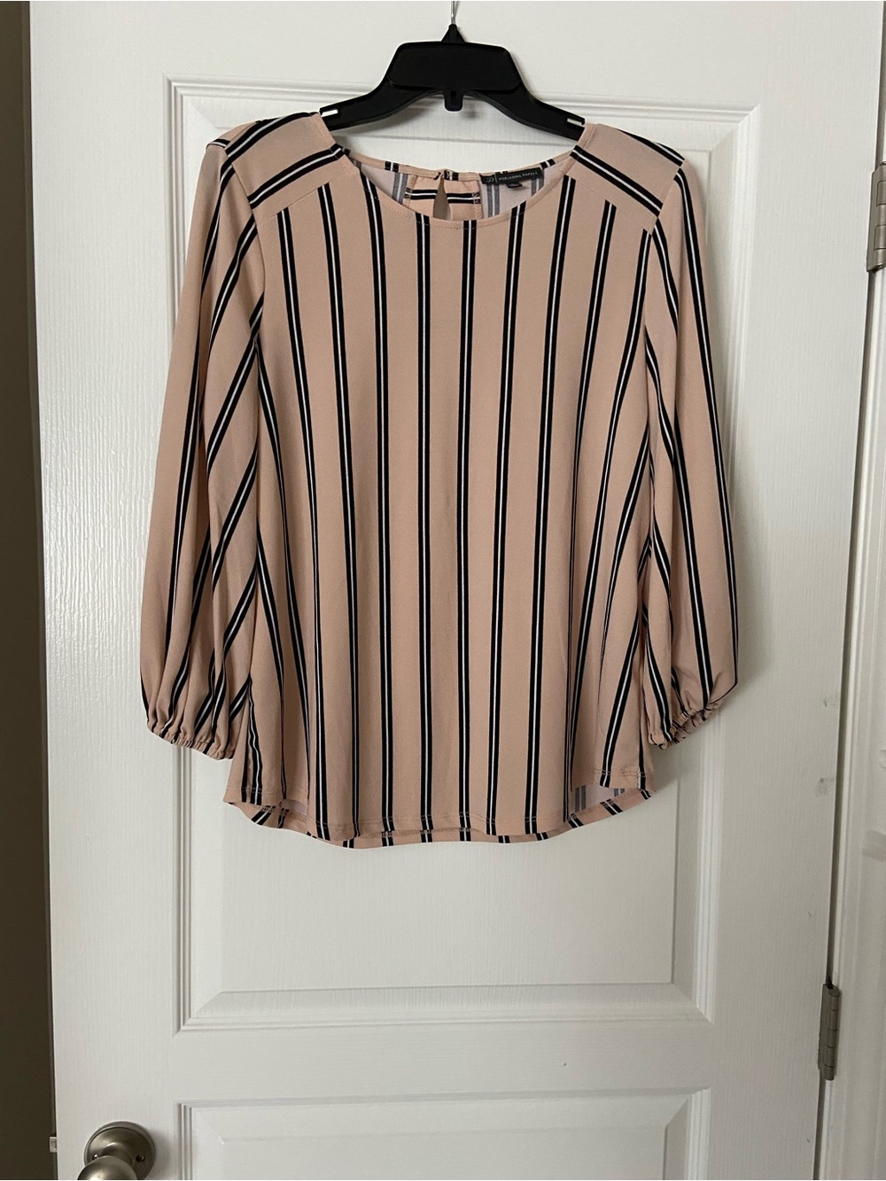 Adrianna Papell Blush Pink Blouse with Black Stripes